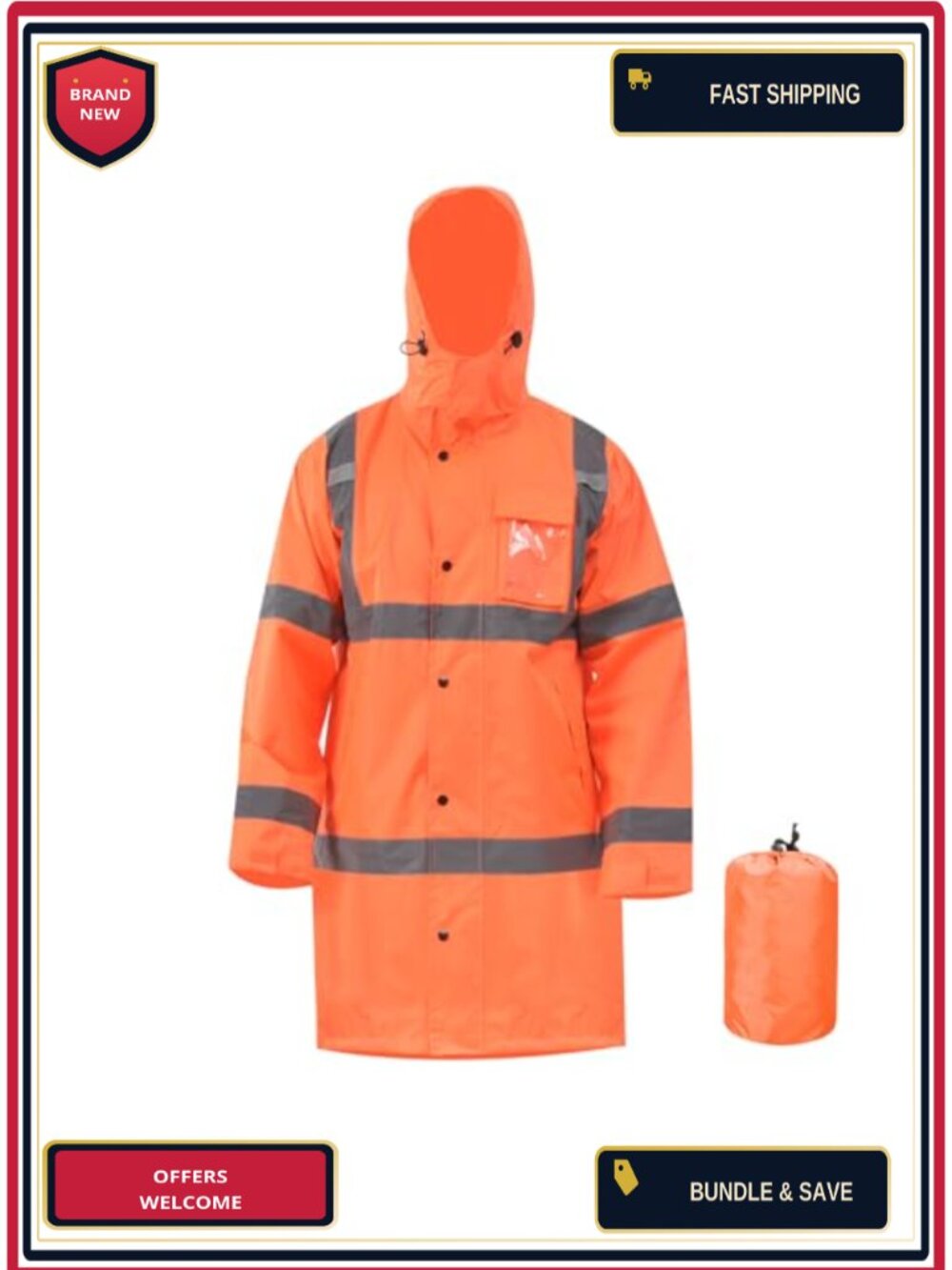 ANSI Class 3 High Visibility Rain Jacket Waterproof Breathable Hooded Work